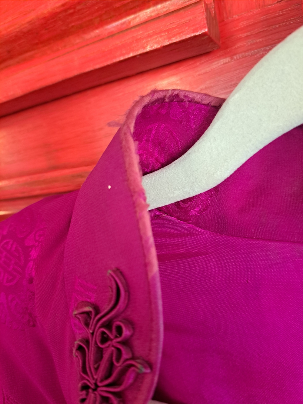 Vintage Fuchsia Mandarin Collar Jacket - Double Horse See Description Silk - Picture 4 of 9